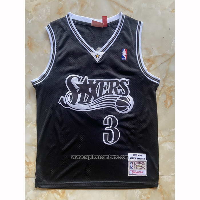 Camiseta Philadelphia 76ers Allen Iverson NO 3 Mitchell & Ness 1997-98 Negro2